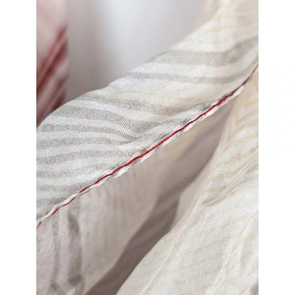 Vintage Indus 100% Silk Scarf 19‎ x 62 Cream Red Striped Chevron Boho Shawl Wrap